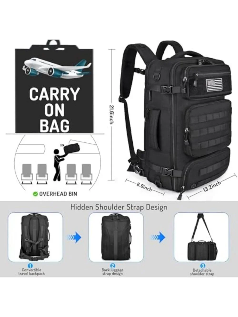 40L Travel Backpack for Men, TSA Approved, USB Charging, Water-Resistant Duffle